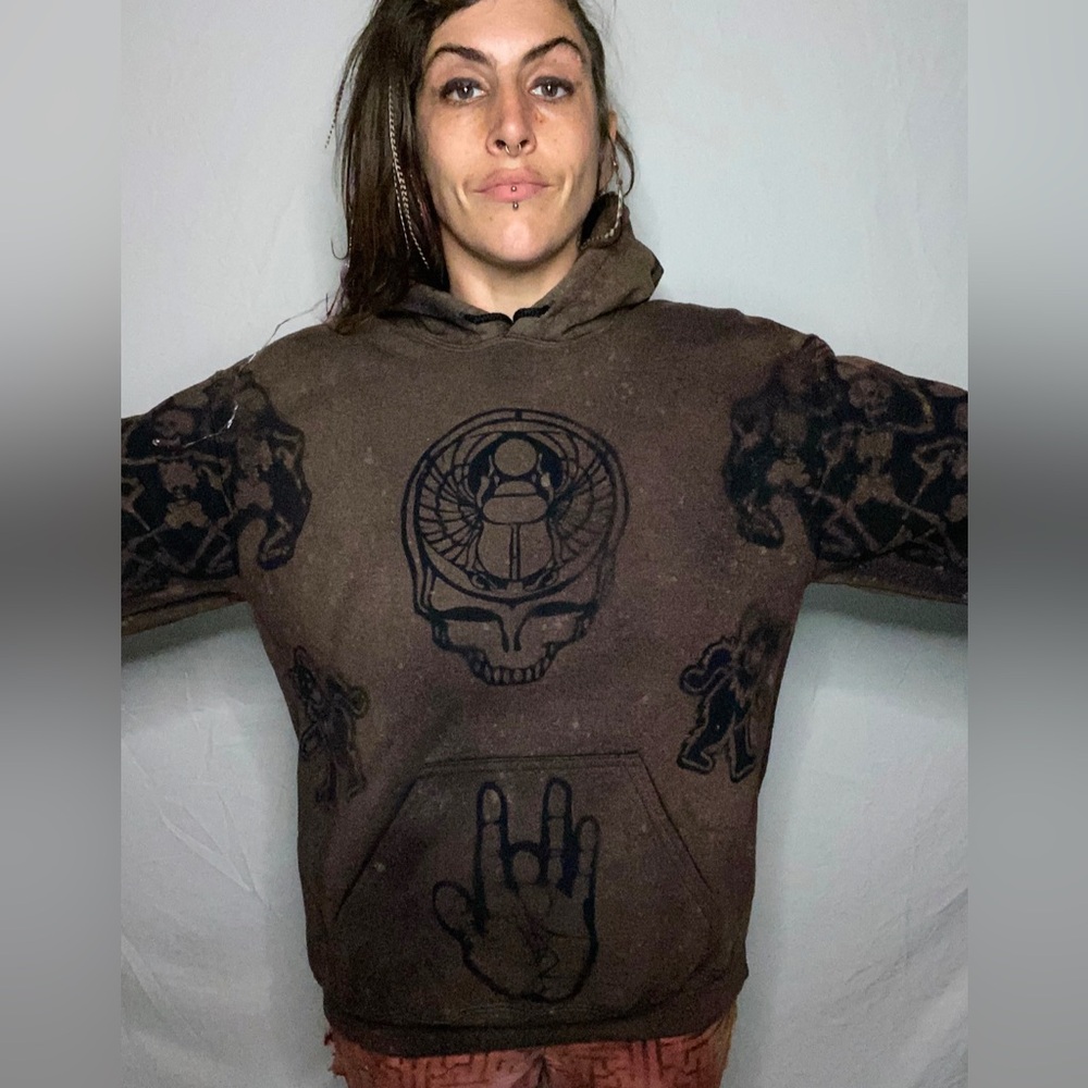 Made To Order! Custom Black Pullover Grateful Dead Scarab Stealie Hoodie